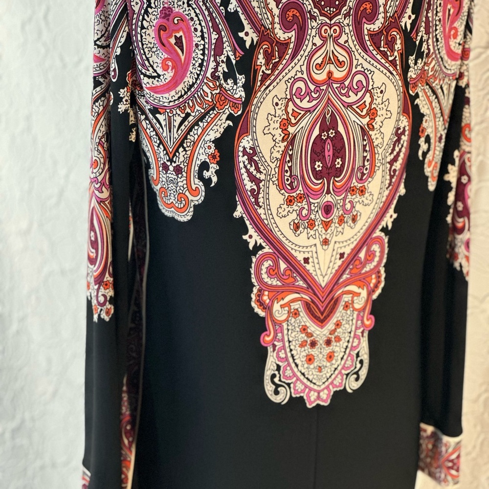DONNA MORGAN-Elegant Black and Red Paisley Dress Size 10 - Picture 7 of 12